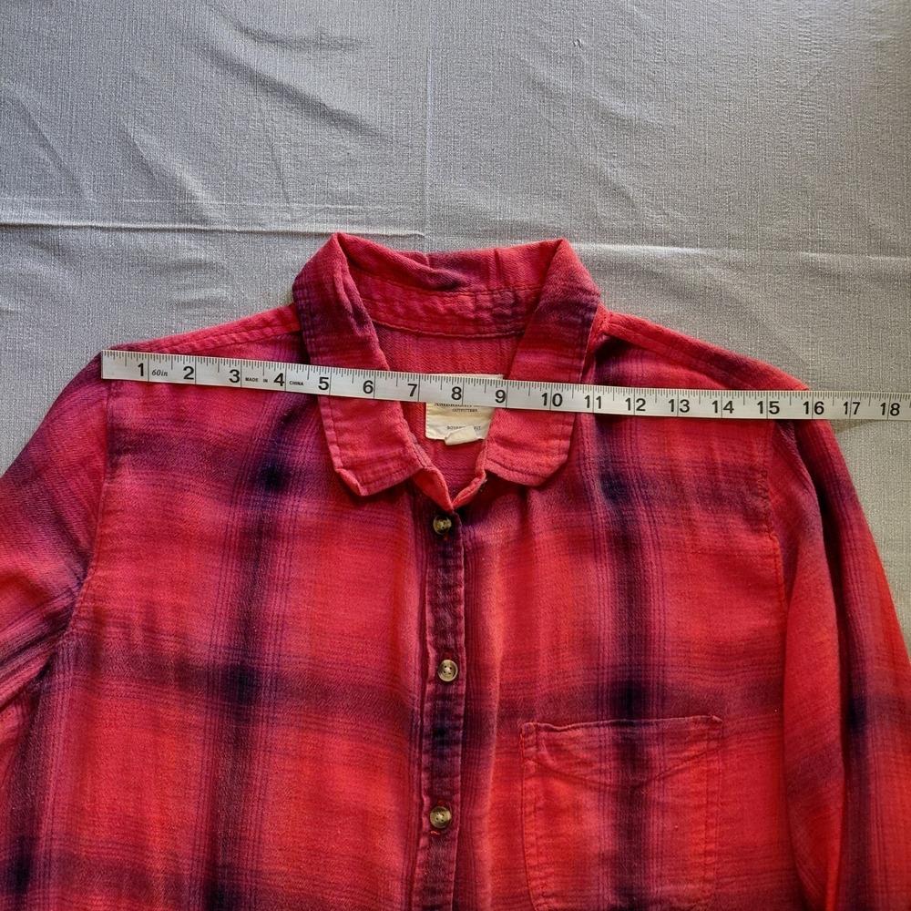 American Eagle Boyfriend Fit Button Up Plaid Shirt Women's XL Red - Picture 8 of 11